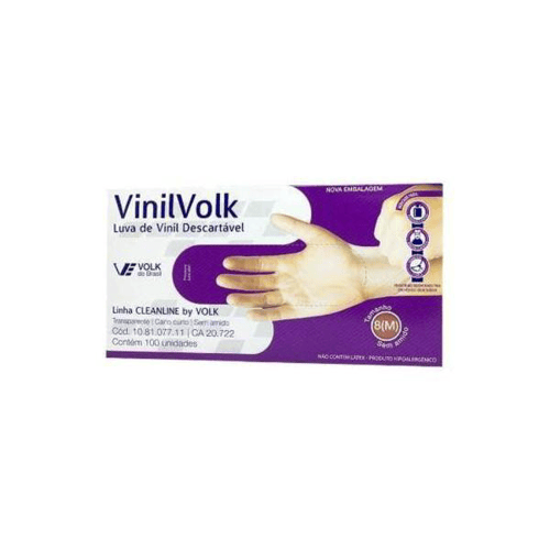 Luvas Volk Vinil C/100 Tam Medio Sem Talco