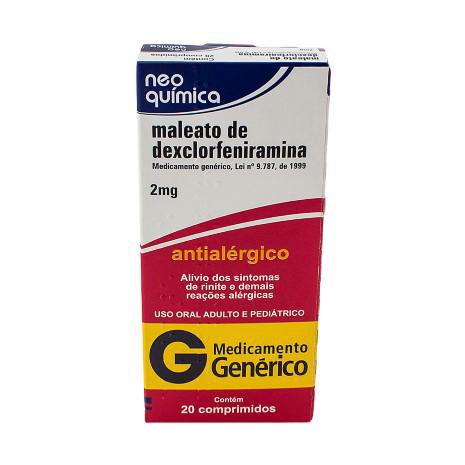 Maleato De Dexclorfeniramina 2Mg - 20 Comprimidos Neo Química Genérico