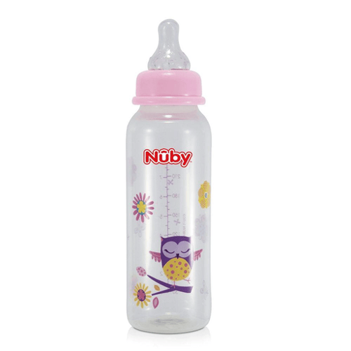 Mamadeira Estampada Bico Normal 240Ml Rosa Nb01160.016 Coruja Nuby