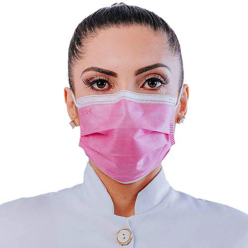 Máscara Cirúrgica Spk Pink Tripla Camada Descartável 50 Unidades Spk Protetion