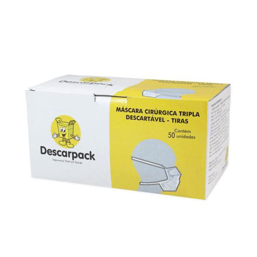 Imagem do produto Máscara Cirúrgica Tripla Descartável Descarpack Com Tiras 50 Unidades