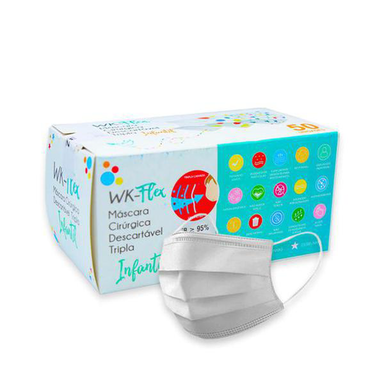 Imagem do produto Mascara Cirúrgica Tripla Descartável Infantil Branca Com 50 Wk Wk Flex