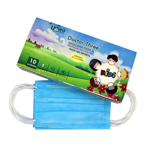 Máscara Descartável Doctor Three Infantil Tripla Com Filtro Azul 10 Unidades