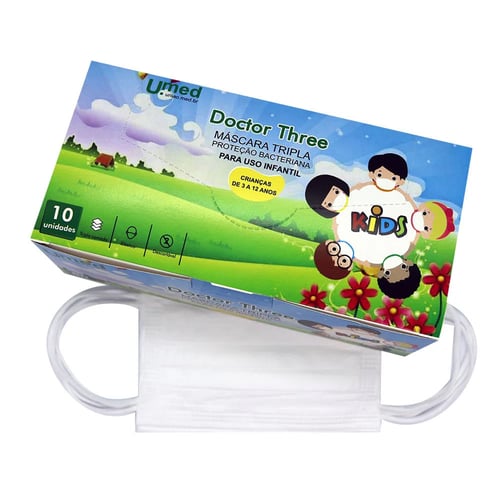 Imagem do produto Máscara Descartável Doctor Three Infantil Tripla Com Filtro Branca 10 Unidades