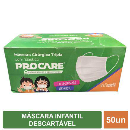 Imagem do produto Mascara Infantil Branca Tripla Com Elástico Procare 50 Unidades