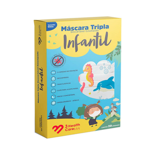 Imagem do produto Máscara Tripla Descartável 3 Health Care Infantil Estampada 20 Unidades 20 Unidades
