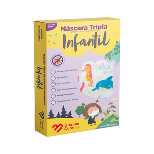 Imagem do produto Máscara Tripla Descartável 3 Health Care Infantil Estampada Com 5 Unidades 5 Unidades