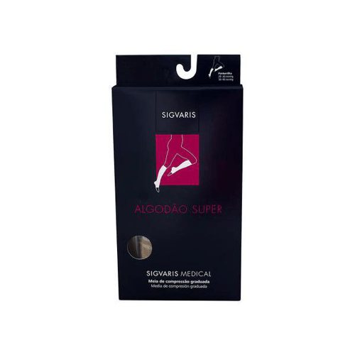 Imagem do produto Meia Panturrilha 3/4 Sigvaris Algodão Super 2030Mmhg Eg Tamanho Extra Grande Normal Ponteira Aberta Cor Bege