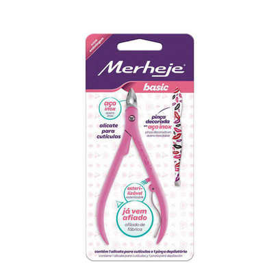 Imagem do produto Merheje Alicate De Cutícula Rosa + Pinça Decorada