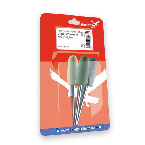 Imagem do produto Mini Kit De Polidores De Acrilico Pm Ultra Technique Ogiva Com 3 Grosso/Médio/Fino American Burrs