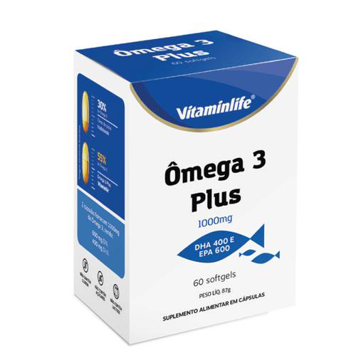 Ômega 3 Plus 1000Mg Vitaminlife C/ 60 Cáps. Epa 400Mg E Dha 600Mg