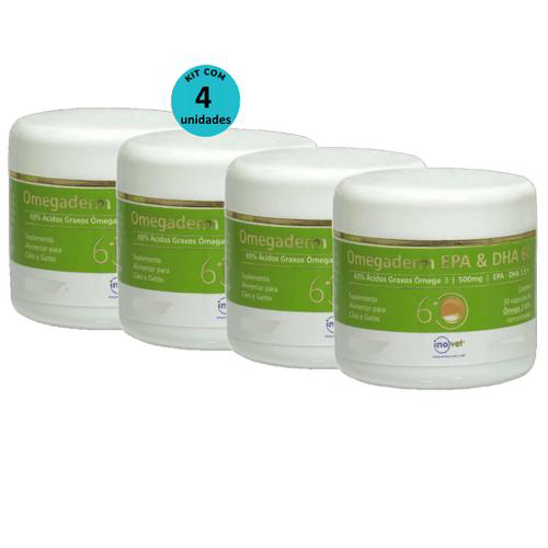 Imagem do produto Omegaderm Epa & Dha 60 Suplemento P/ Cães E Gatos 500Mg C/ 30 Cáp. Inovet Kit Com 4