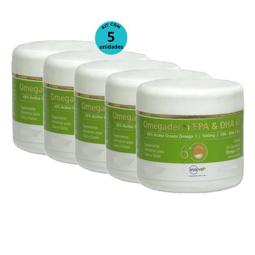 Omegaderm Epa & Dha 60 Suplemento P/ Cães E Gatos 500Mg C/ 30 Cáp. Inovet Kit Com 5