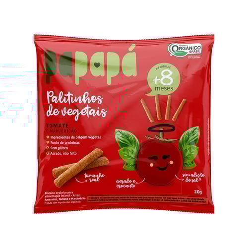 Palitinhos De Vegetais Papapá 8+ Meses Sabor Tomate E Manjericão 20G