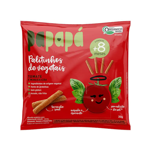 Palitinhos De Vegetais Papapá 8+ Meses Sabor Tomate E Manjericão 20G