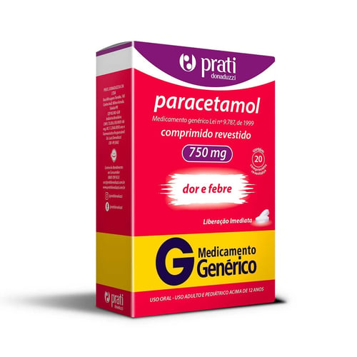 Paracetamol 750Mg 20 Comprimidos - Prati Donaduzzi Genérico