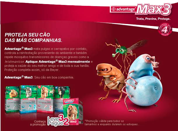 Advantage Max3 P Contra Carrapatos, Pulgas e Mosquitos para Cães até 4kg com 1 Bisnaga de 0,4ml