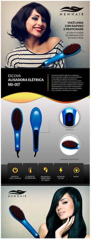 Escova Alisadora Elétrica New Hair Ref MA007 127/220V com 1 Unidade