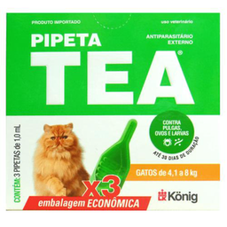 Imagem do produto Pipeta Tea 1,0 Ml Antiparasitário Contra Pulgas Para Gatos De 4,1 Até 8 Kg Kit 3 Unid. König