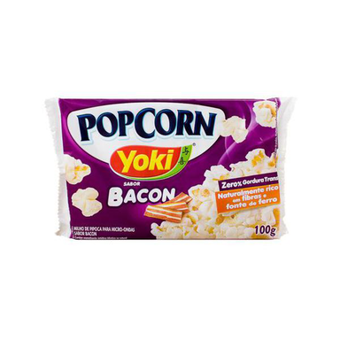 Pipoca Para Microondas Yoki Pipoca Para Microondas Popcorn Yoki Bacon 0% Gordura Transgênicas, Rico Em Fibras, Fonte De Ferro 100G