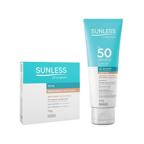 Pó Compacto Sunless Efeito Matte Fps 50 Bege Médio 10G E Ganhe 50% De Desconto No Protetor Solar Sunless Com Base Cor Bege Médio Fps 50 Toque Seco 60G