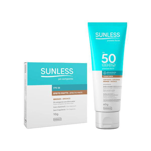 Pó Compacto Sunless Efeito Matte Fps 50 Bronze 10G E Ganhe 50% De Desconto No Protetor Solar Sunless Com Base Cor Bronze Fps 50 Toque Seco 60G