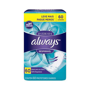 Protetor Diário Always Sem Perfume Respirável Com 60 Unidades