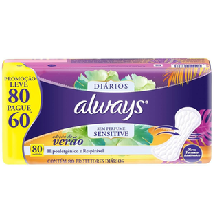 Imagem do produto Protetor Diário Always Sensitive Sem Perfume Edição De Verão 80 Unidades