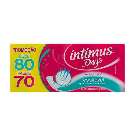 Imagem do produto Protetor Diário Intimus Days Respirável Sem Perfume Leve 80 Pague 70
