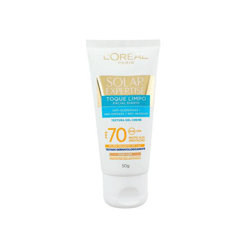 Protetor Solar Facial L'oréal Solar Expertise Toque Limpo Com Cor Fps 70 Gel Creme Com Efeito De Base Com 50G