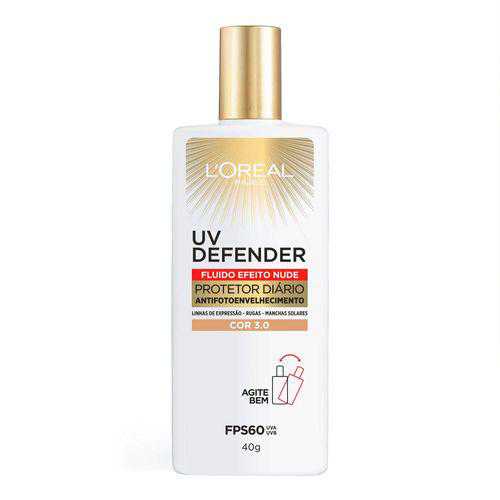Imagem do produto Protetor Solar Facial L'oréal Uv Defender Fluido Fps 60 Cor 3.0 Média 40G Loreal 40G
