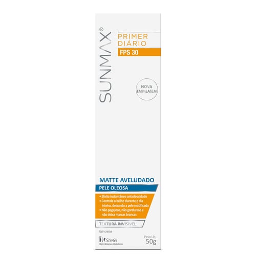 Protetor Solar Facial Sunmax Primer Diário Matte Aveludado Pele Oleosa Fps 30 Gel Creme Com 50G