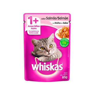 Ração Para Gatos Whiskas Adulto 1+ Anos Sachê Sabor Salmão Ao Molho Com 85G