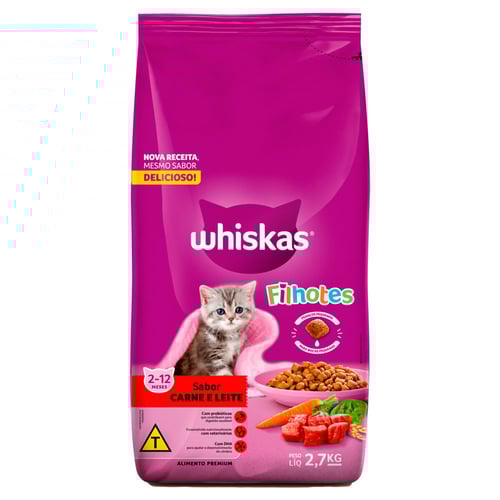 Ração Para Gatos Whiskas Filhotes Sabor Carne E Leite 2,7Kg