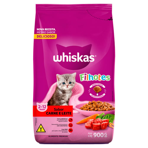 Ração Para Gatos Whiskas Filhotes Sabor Carne E Leite 900G