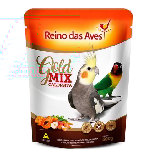 Imagem do produto Ração Para Pássaro Reino Das Aves Calopsita Gold Mix 500G