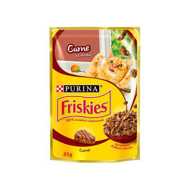 Imagem do produto Ração Úmida Para Gatos Friskies Adultos Sabor Carne Ao Molho Em Sachê 85G