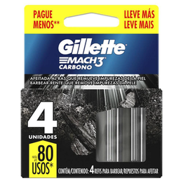 Imagem do produto Refil Para Barbeador Gillette Mach3 Carbono 4 Cargas 4 Unidades