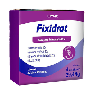 Reidratante Oral Em Pó Fixidrat Sabor Uva 4 Sachês 29,44G