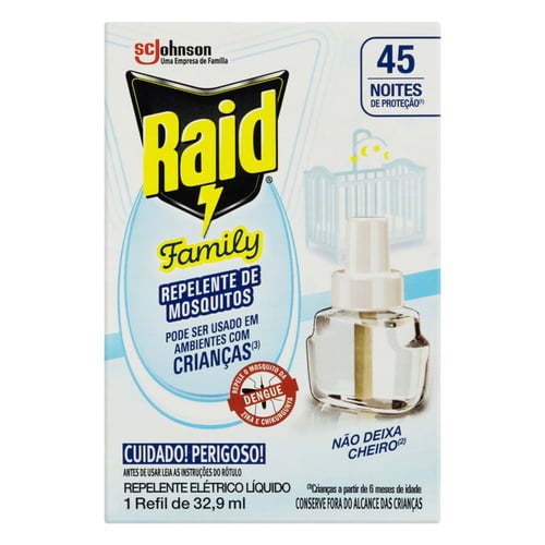 Repelente Elétrico Líquido Raid Family 45 Noites 1 Refil De 32,9Ml