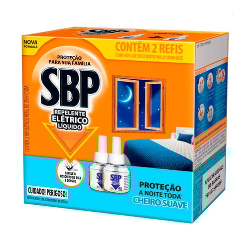 Repelente Elétrico Líquido SBP Cheiro Suave Refil - 2 Unidades Com 35Ml Cada