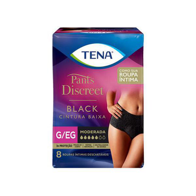 Roupa Íntima Descartável Tena Pants Discreet Black Tamanho G/Eg Com 8 Unidades