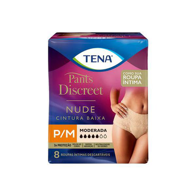 Roupa Íntima Descartável Tena Pants Discreet Nude Tamanho P/M Com 8 Unidades