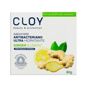 Sabonete Em Barra Ultra Hidratante Antibacteriano Ginger & Lemon Cloy Beauty 80G