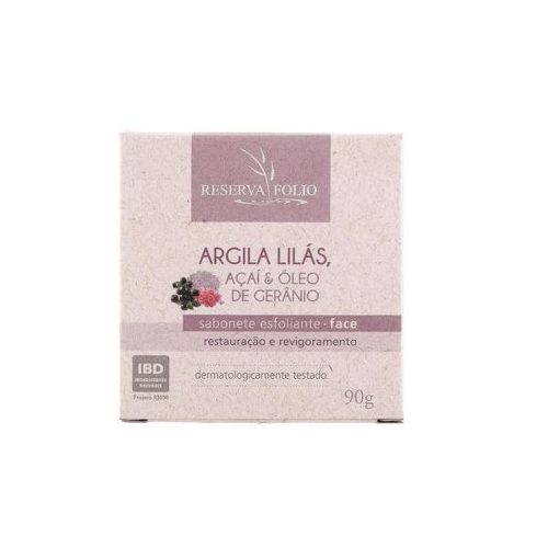 Sabonete Esfoliante Facial Natural De Argila Lilás, Açaí E Óleo De Gernio 90G Reserva Folio