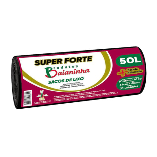 Saco De Lixo Baianinha Super Forte 50 Litros Com 30 Unidades