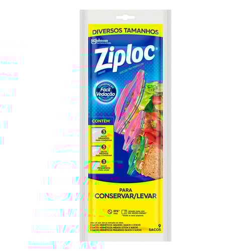 Imagem do produto Saco Hermético Para Conservar Alimentos Ziploc Diversos Tamanhos Com 9 Unidades
