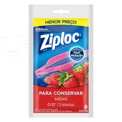 Imagem do produto Saco Hermético Ziploc Para Conservar Alimentos Tamanho Médio Com 8 Unidades