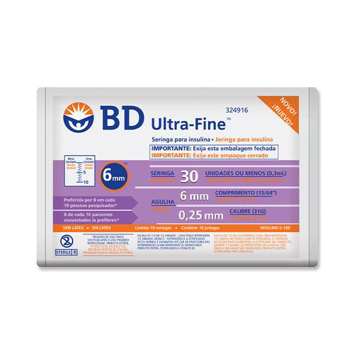 Seringa Bd Insulina 30Un Ag 6Mm 10 Unidades