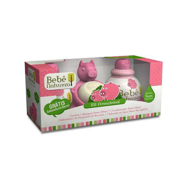 Imagem do produto Shampoo E Condicionador Infantil Bebê Natureza Suave Com 230Ml Cada E Saboneteira Porquinho De Borracha E Grátis Sabonete Barra Suave Com 80G
